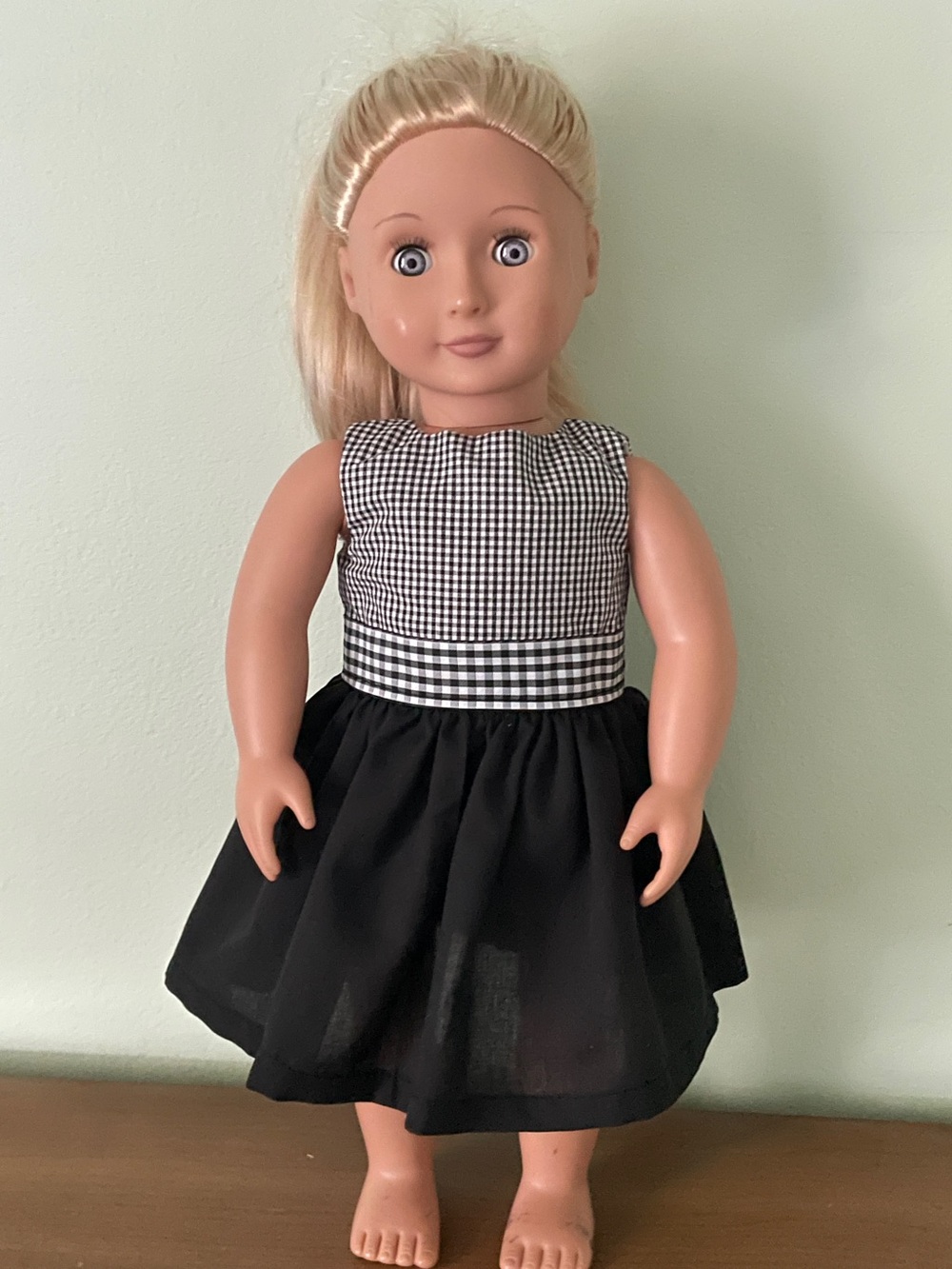 Black & White Gingham Doll Dress for 18-Inch Dolls